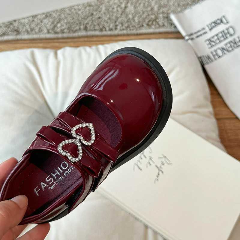 Children Leather Shoes for Spring Wine Red Black Elegant Girls Mary Janes Chunky Hook-loop Beautiful Comfy Kids Shoe 26-36T250306