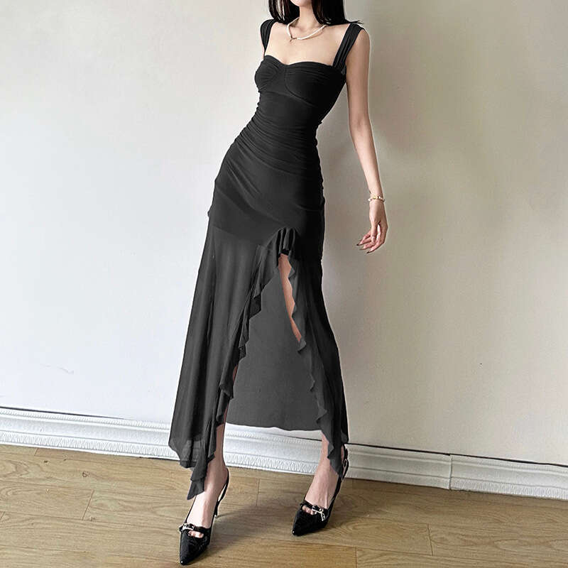 European and American style spring women's sexy spicy girl suspender strapless open crotch long dress 2025 temperament versatile new trend clothi