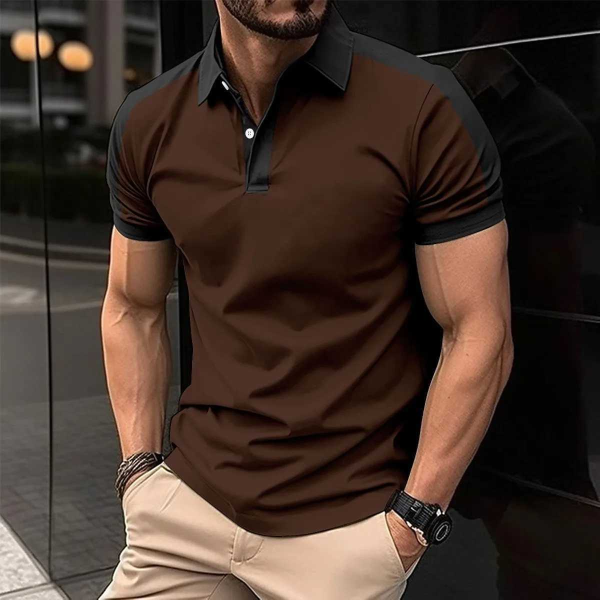 Silk Fashion Mens Short-sleeved Polo Shirt Lapel Button Solid Color Shirt Polo Shirt Summer Casual Comfortable Male Clothing X250306