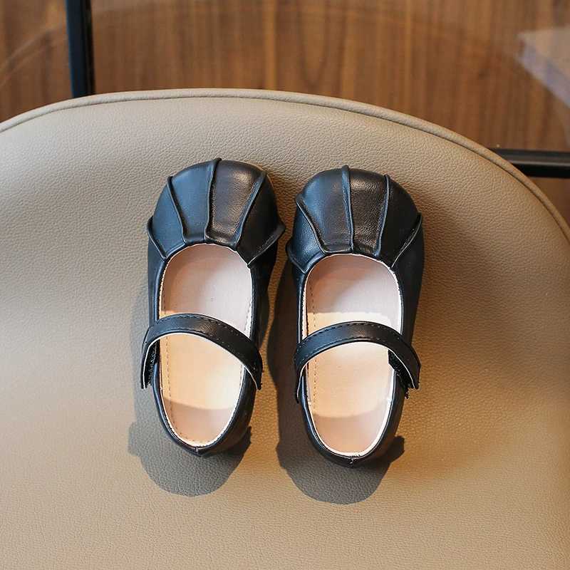 Girls Leather Shoes Spring Autumn New Fashion Lace Pleated Little Fashionable Shallow Mouth Single Flats Baby Casual LoaferT250306
