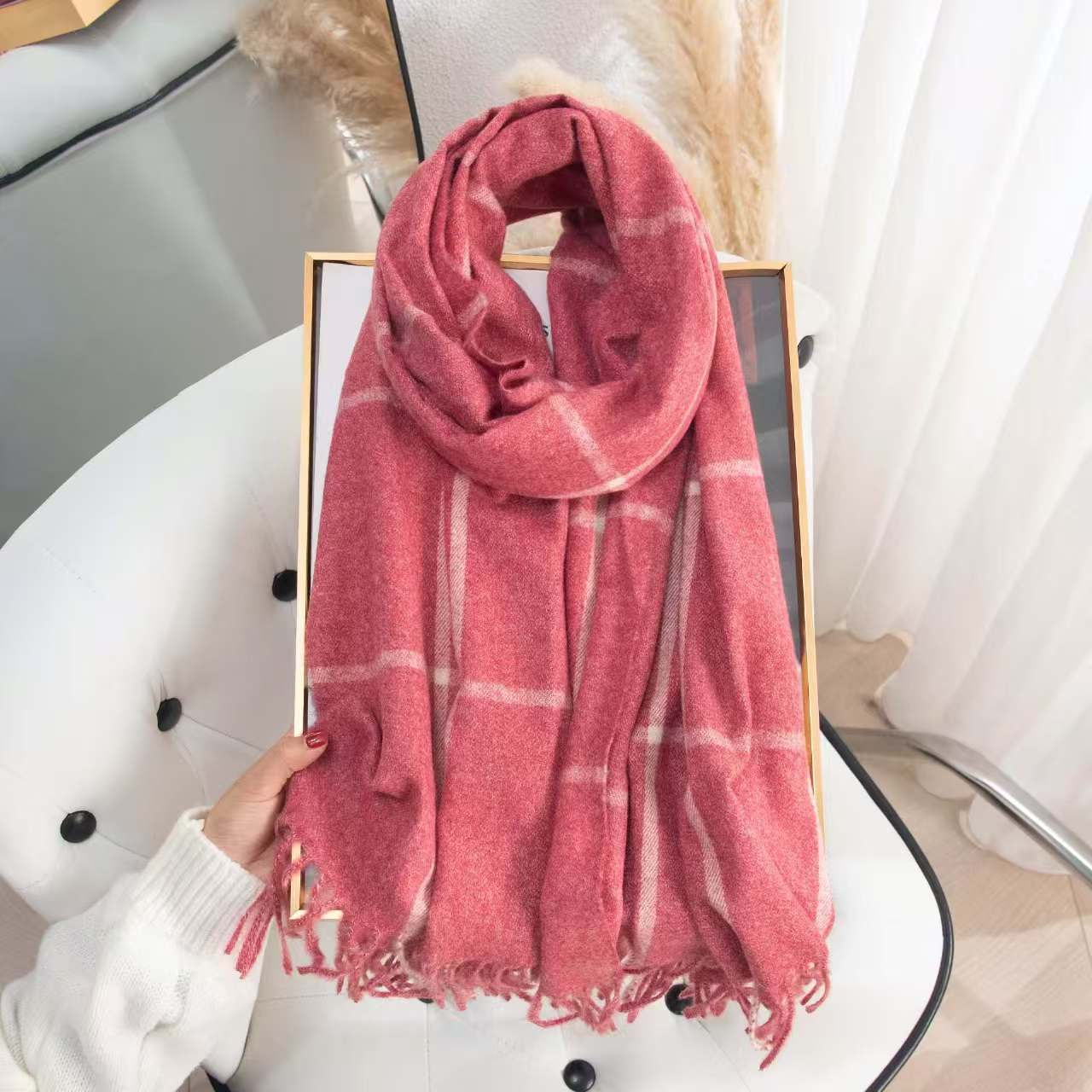 K052 Korean version of ins style trend line scarf autumn and winter women's imitation cashmere fashion elegant temperament tassel warm shawl