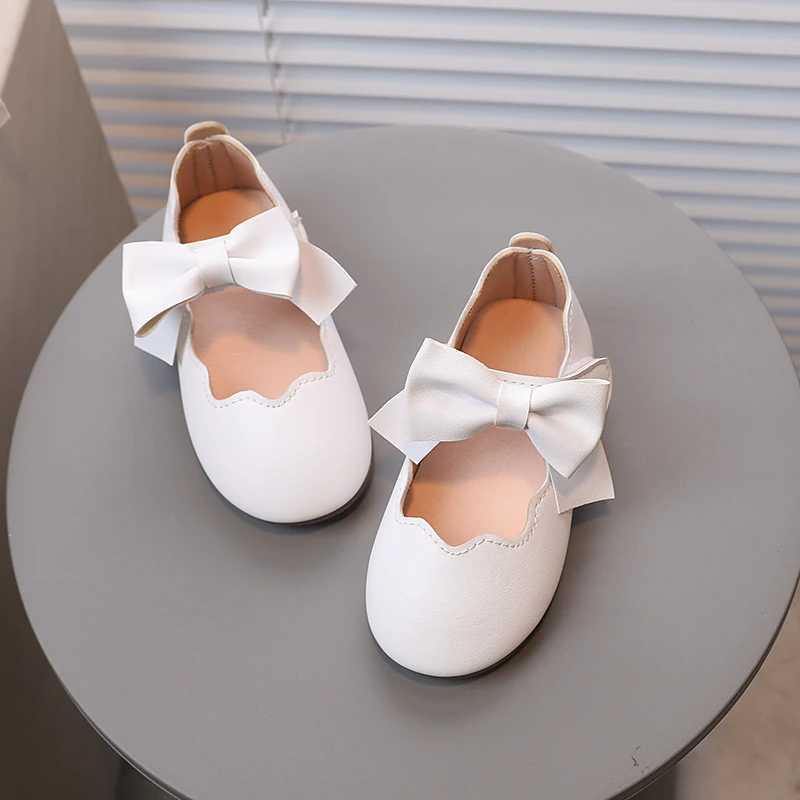 Girls Princess Shoes Brown White Bowknot Lovely Shallow Children Flat Shoes Sweet Four Seasons 21-30 Light Kids Mary JanesT250306