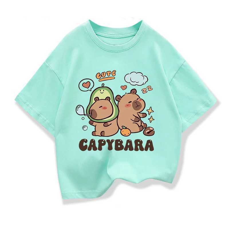 2025 New Kids Shirts Capybara Printed Cartoon T Shirt for Girls Summer Animal Printing Boy T Shirt Tops Tees Children Clothes T250603