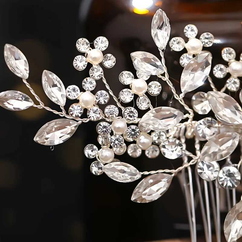 Wedding Crystal Flower Pearl Hair Cb Pin Band Rhinestone Hairpin band Tiara For Wen Bridal Hair Accessories Jewelry Gift X250306