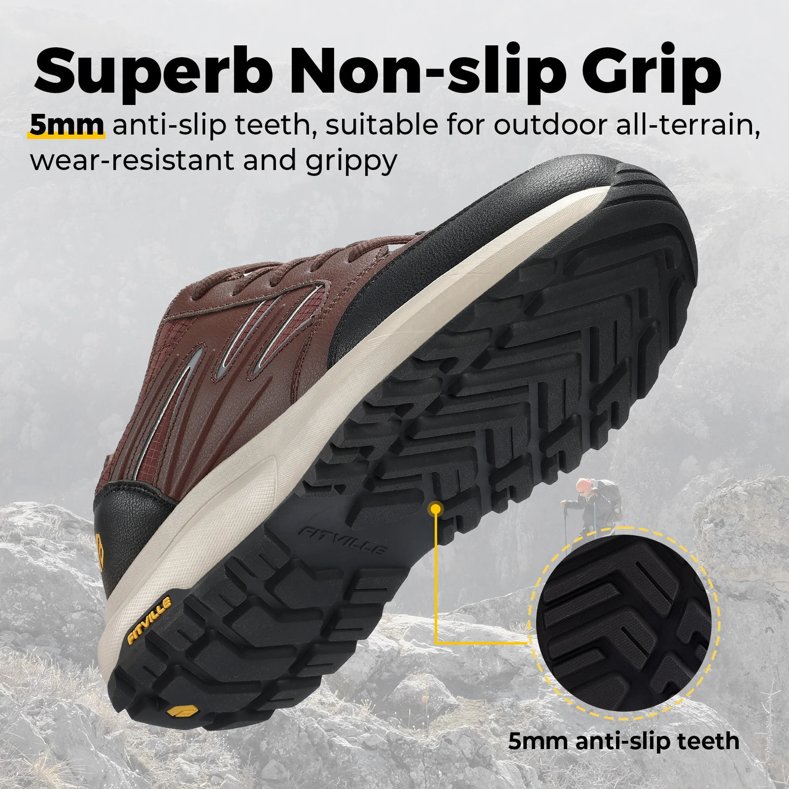 FitVille Mens Shoes Wide Hiking Waterproof Outdoor Work Trekking Trails Sneakers with Arch Support for Heel Pain Relief 250228