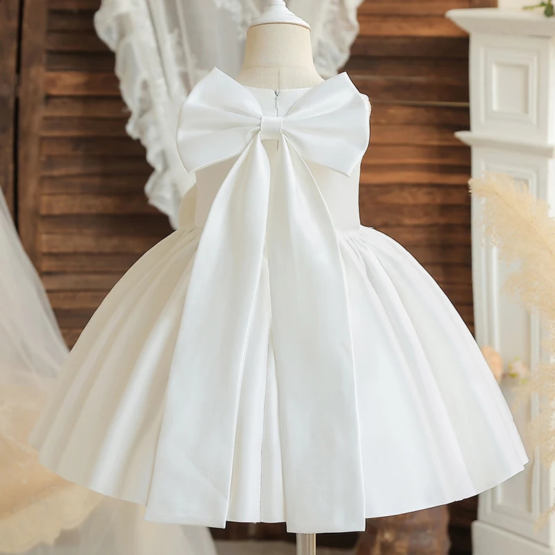 Big Bow Sweet Baby Girls Dress Solid Elegant Toddler Kids Christening Birthday Vestidos Weddings Party Kids Girls Princess Dress 250305