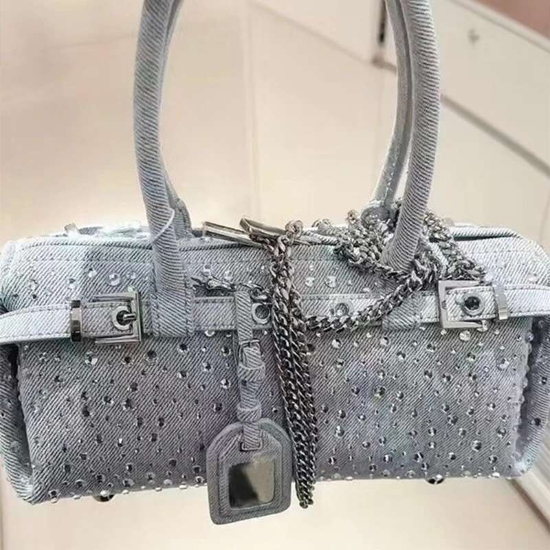 Dia Denim Brand Tote 2025 New Casual Versatile Long Belt Buckle Handbag Sier Chain High-End Korean Shoulder Bag