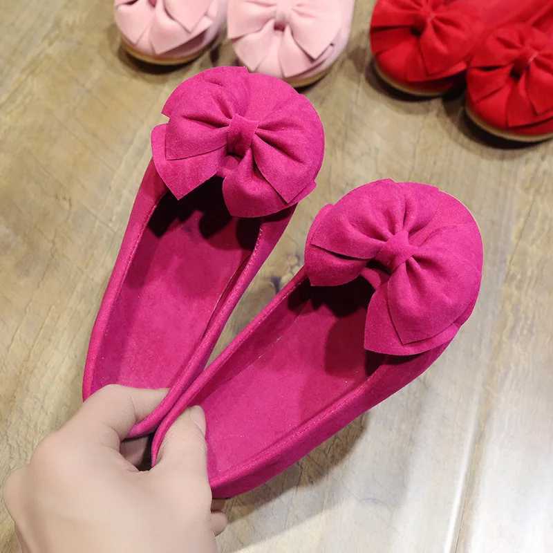 Kids Bowtie Moccasin Loafers Spring Autumn Girls Princess Sweet Shoes Casual Bow-knot Soft Childrens Suede Shoes Toddler ShoesT250306