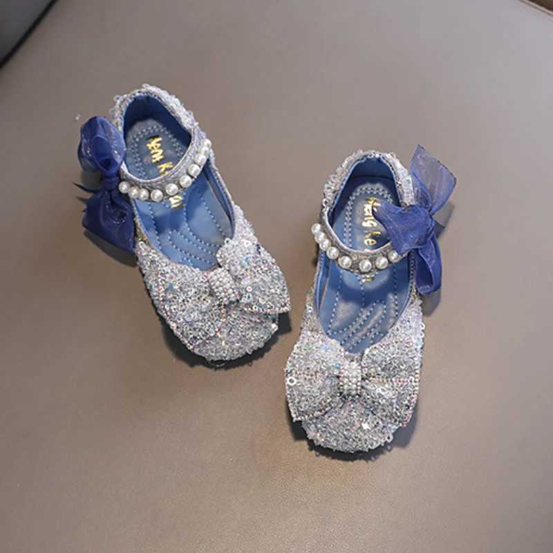 Toddler Girls Princess Shoes Sequins Lace Bowknot 21-36 Children Mary Janes Three Colors Luxury Trendy Party Kids Shoes FlatsT250306