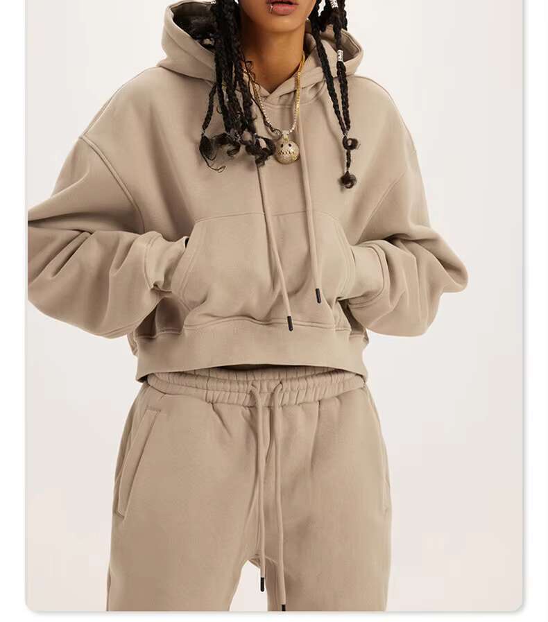 Outdoor Crop Top Women's Multi-Color Solid Color Blank Hoodie Set