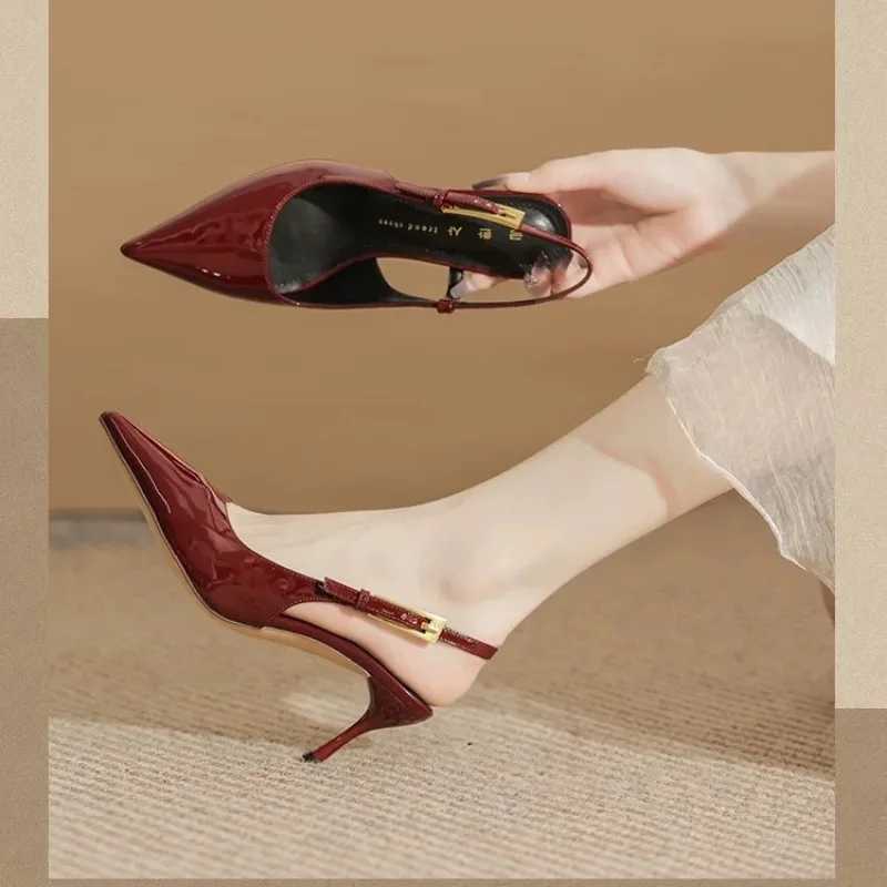 Shoes Fem 2025 Slingbacks Wens High Heel Fi Dress Pump Wen Pointed Toe Buckle High Thin Heel Wens Sandals Y250306