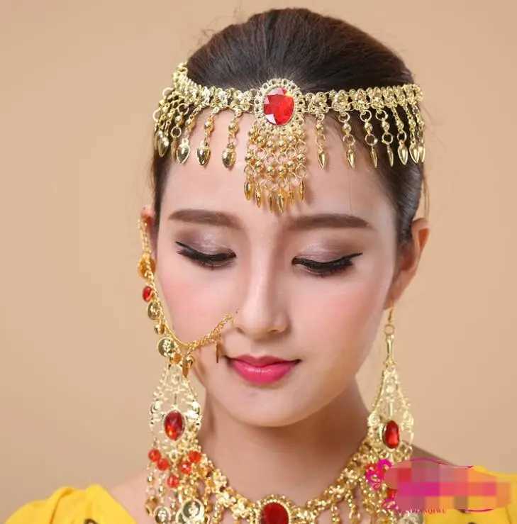 Indian Jewelry Accessories Gold Finger Bracelet Shining Red Crystal Girl Belly Dance Bracelet Jewelry X250306