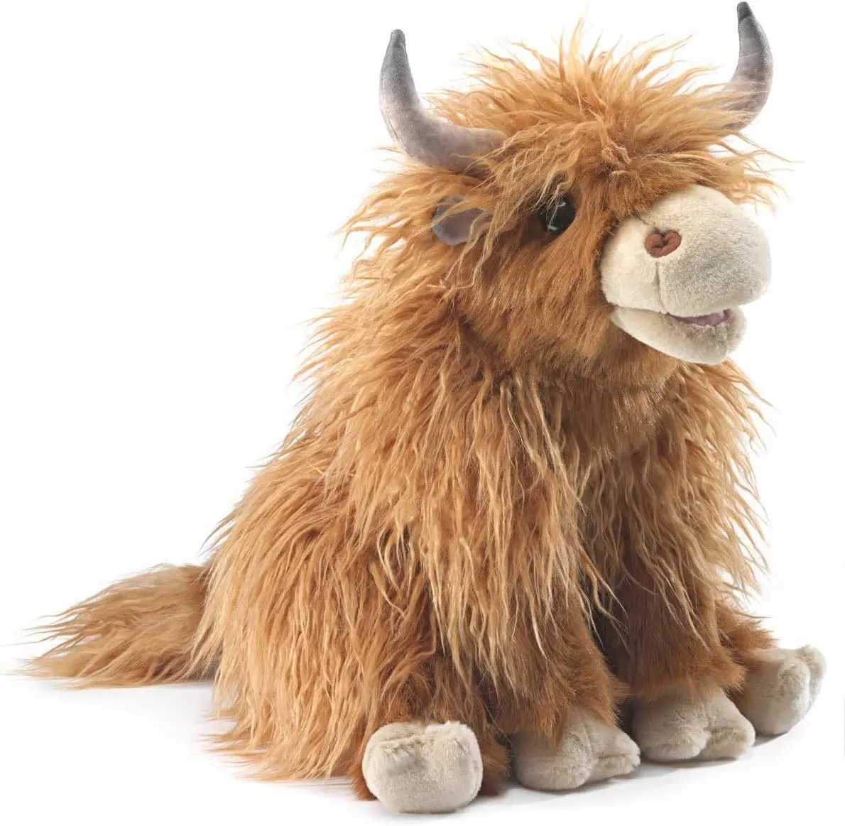 Interactive High-Quality Brown Highland Cattle Puppets for Playtime