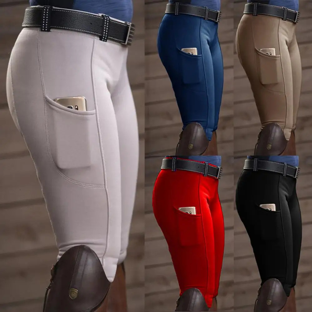 Tight Trousers Tight Pants Full Seat Equestrian Breeches Anti-pilling Navy Horse Riding Tights Pocket Hip Lift Equestrian Horse 250306