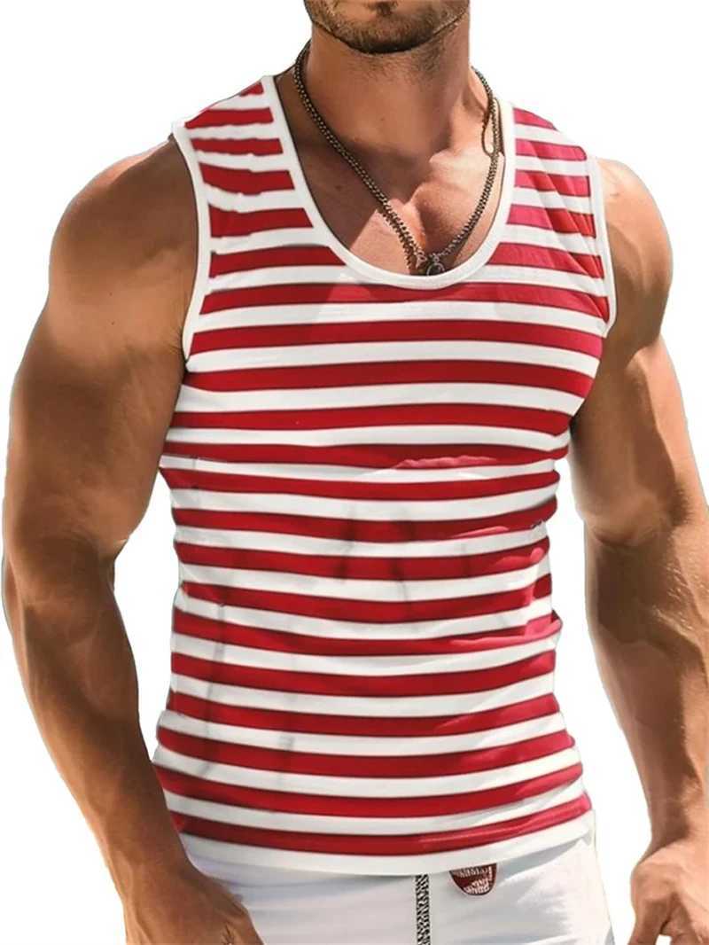 Mens Retro Stripe Graphic Tank Tops Fashion Summer Sleeveless Casual 3D Printed Vest Loose Quick Dry Breathable Tees PulloversT250318