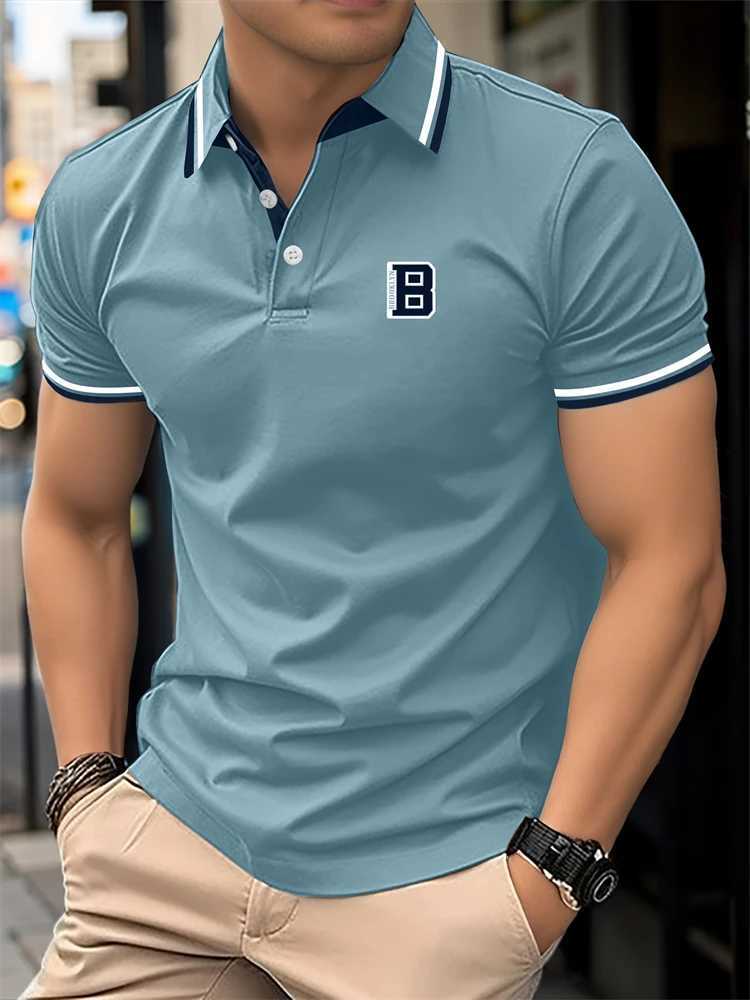 New Summer Mens Short-sleeved Fashion T-shirt Slim Polyester Polo Shirt Mens Business Casual Lapel Short-sleeved Clothing X250306
