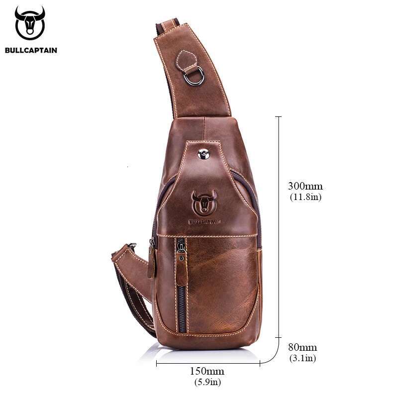 BULLCAPTAIN Genuine Chest Casual Triangle Crossbody Design Travel Shoulder Backpack Men Leather Multifunctional Bag