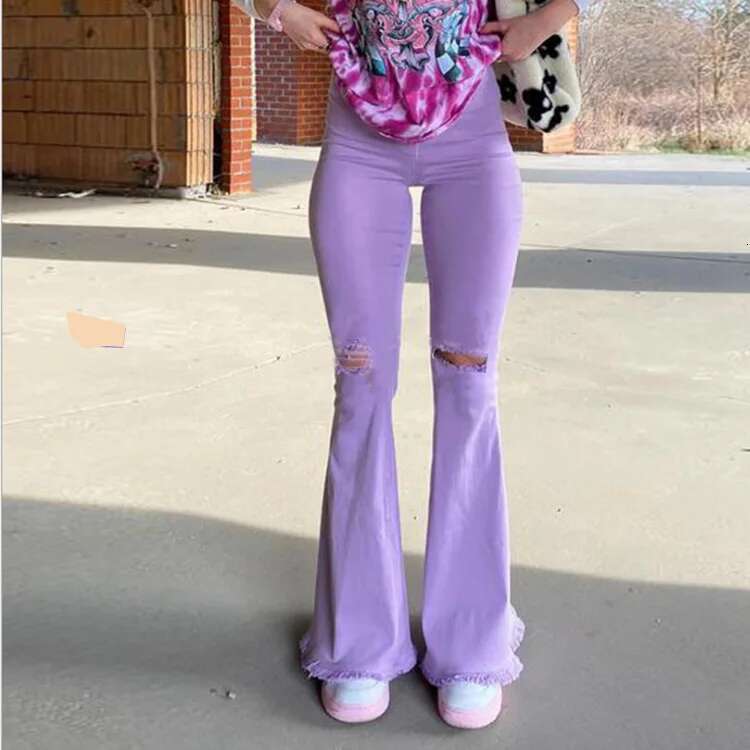 2023 Spring Summer Flare Pants For Woman Ripped Raw Edge Flared Women's Jeans Butt-Lifting High Waisted Denim Trousers