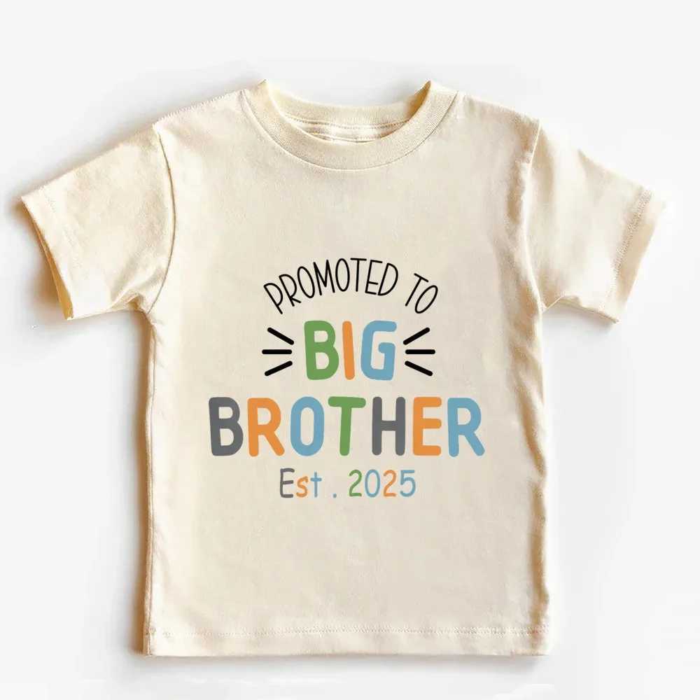 Promoted To Big Brother Est 2025 Print Kids T-shirt Pregnancy Announcement Boys Shirt Child Summer Retro Short Sleeve Outfit TopT250306
