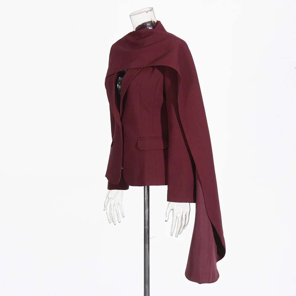 Solid Slimming Blazer For Women Scarf Collar Long Sleeve Tunic Patchwork Button Elegant Coat Female Fashion Clothes