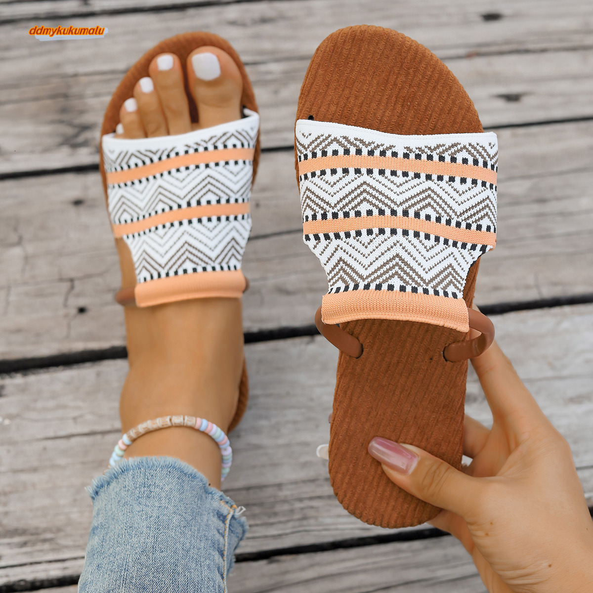 Large flat Bohemian style one-piece slippers for summer 2025, new beach women's shoes #ddmykukumalu