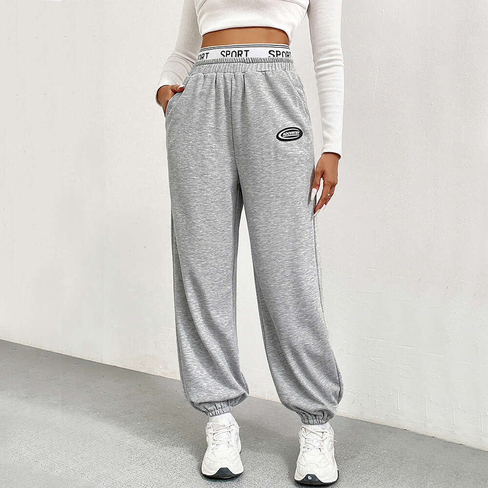 Women's Clothing Autumn/Winter American Gray Sports Look Slim, Loose, Wide Leg Pants, Labeled Sweatpants, Long Pants KLMY