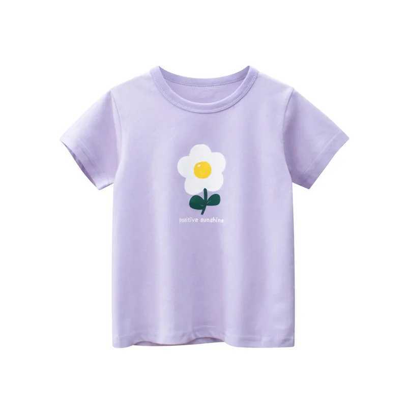 2025 Korean Summer Flower Short Sleeve T-shirts For Girls 2-8 Years Cotton Toddler Girl Tops Baby Girl Tees Clothes T250603