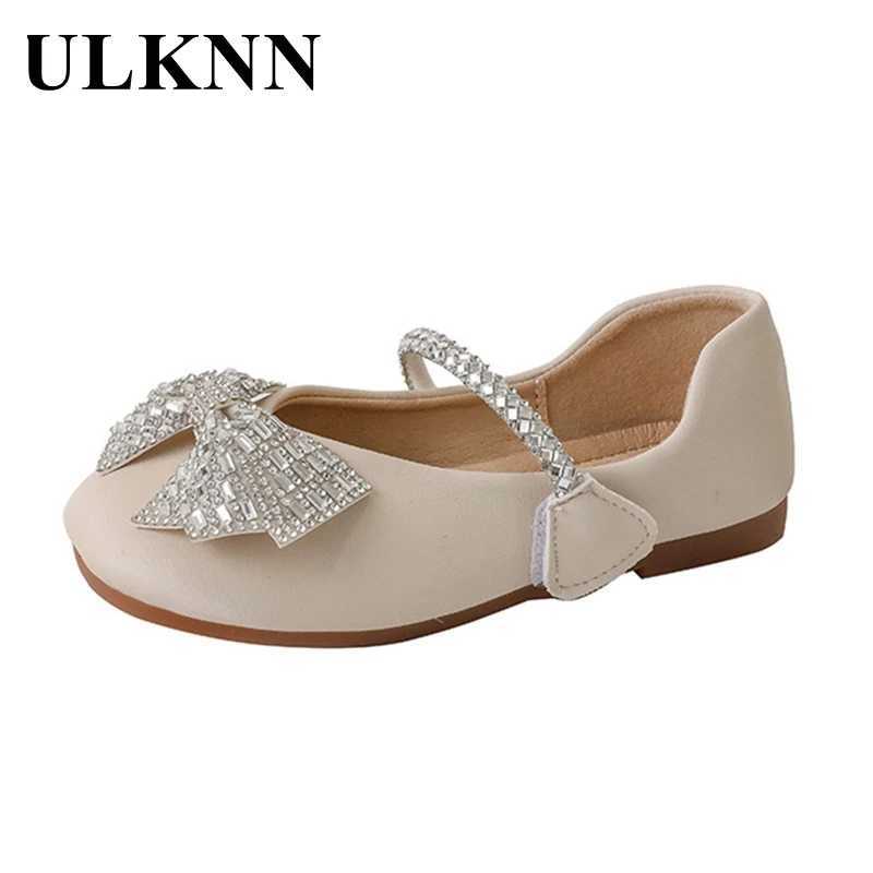ULKNN Rhinestone Flats For Girls 2025 Summer Princess Kids Single Shoes Childrens Fashion Know Beige Casual Shoes Size 23-36T250306