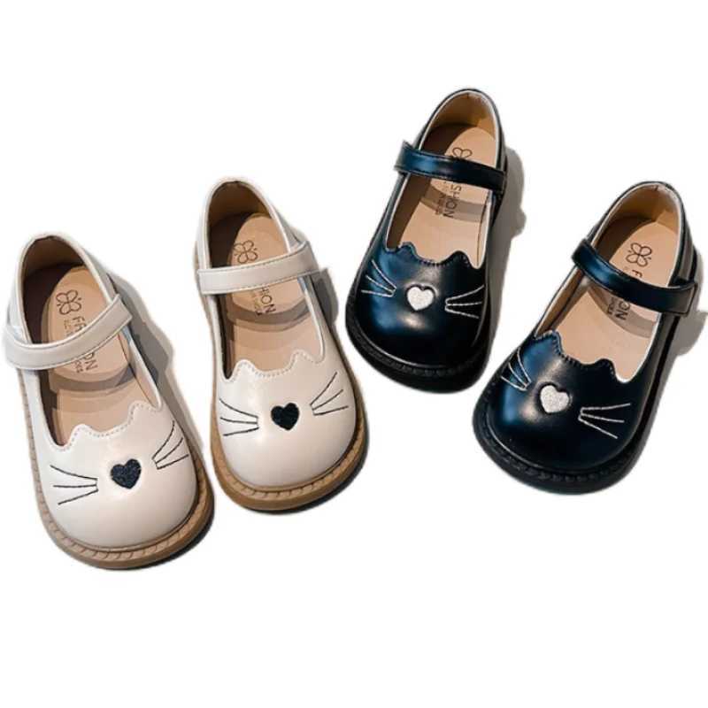 Toddler Girls Shoes Princess Casual Flats Child PU Leather Mary Jane Shoes Baby Girls Cute Cat Loafers Kids Back to School ShoesT250306