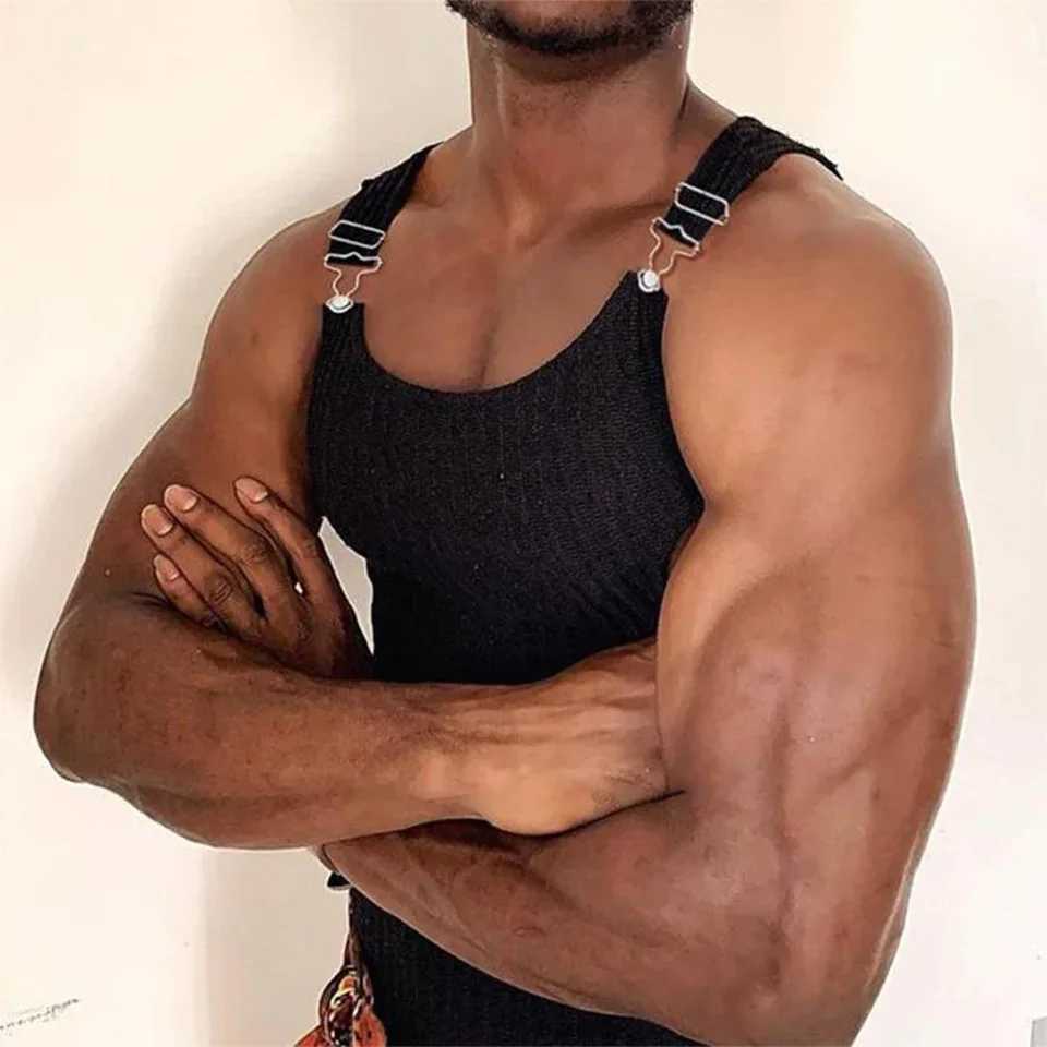 Sexy Cutout Mens Sleeveless Knitted Slim Crop Tops Adjustable Vests Erotic Sweatshirt Hollow Tank T Shirt Muscle Suspender VestT250318