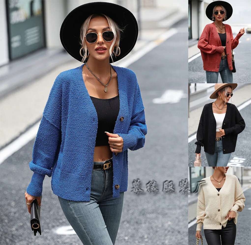 2025 Spring Autumn Knitted Cardigan V-Neck Buttoned Solid Color Sweater Coats Casual Loose Jacket Women's Knitwears