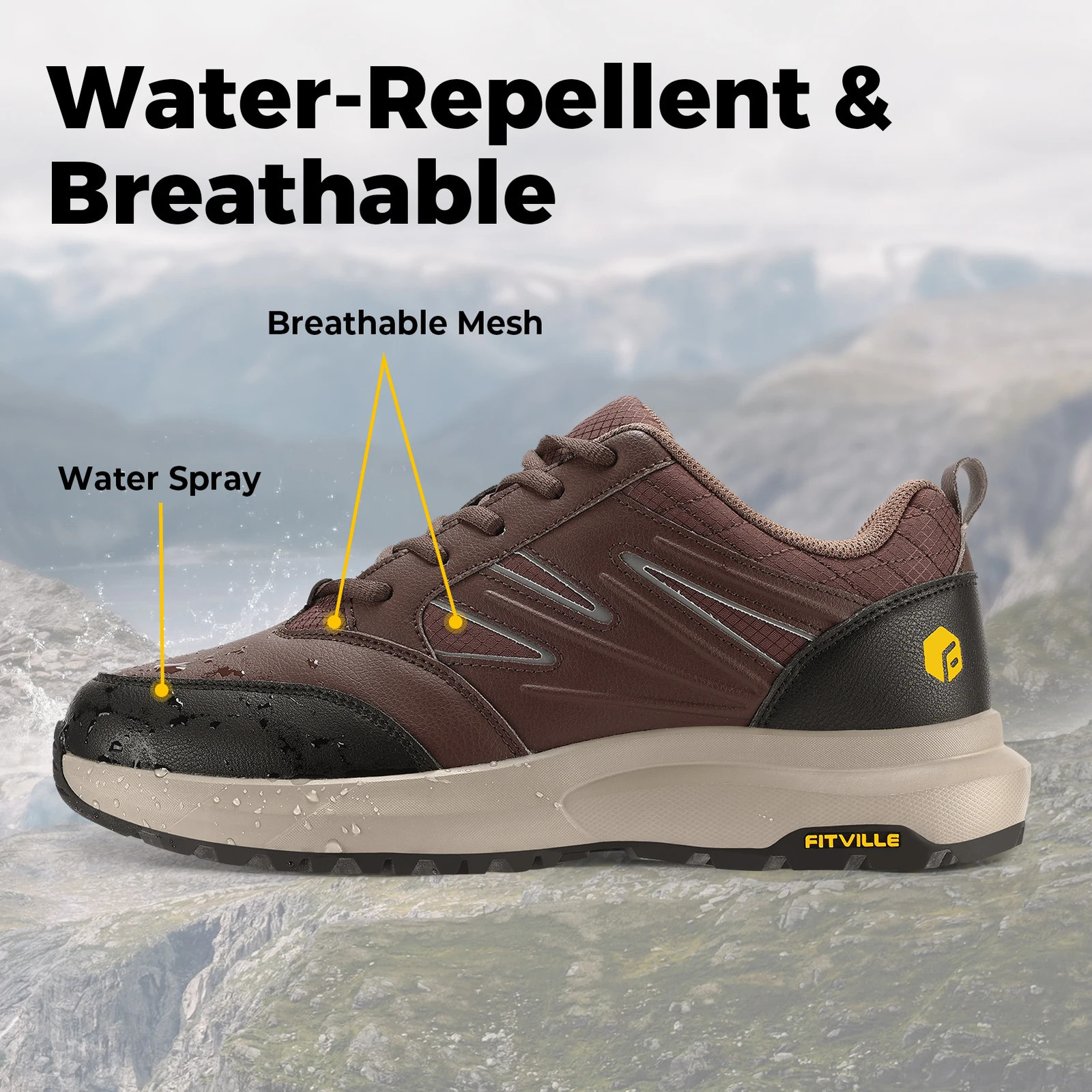 FitVille Mens Shoes Wide Hiking Waterproof Outdoor Work Trekking Trails Sneakers with Arch Support for Heel Pain Relief 250228