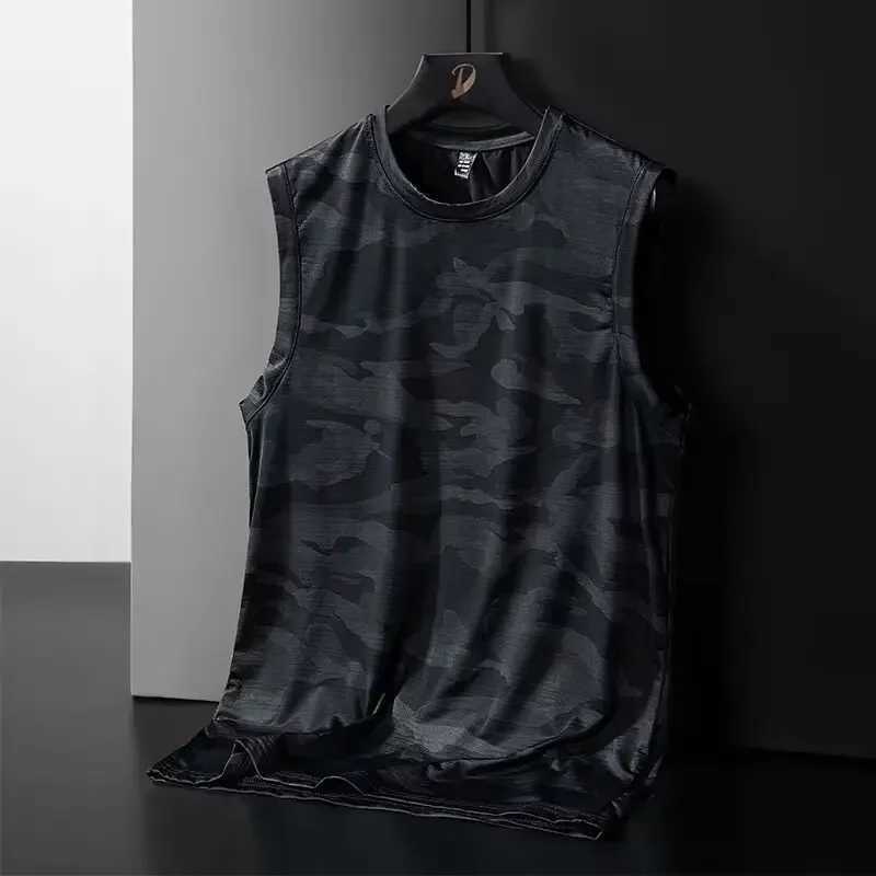 Mens Camouflage Ice Silk Vest Summer Fitness Quick Dry Shoulder Vest Sleeveless T-Shirt Loose Fit Comfortable Basketball SportsT250318