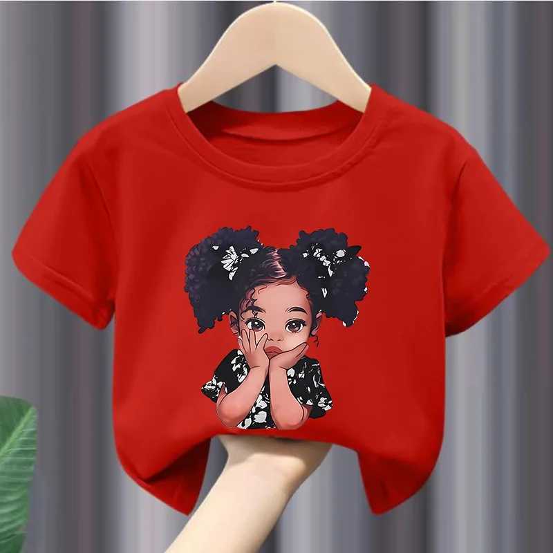 Girls Summer Crew-neck Short-sleeved Top New Black Girls Print Top Kids Clothes Boys Girls ClothesT250306