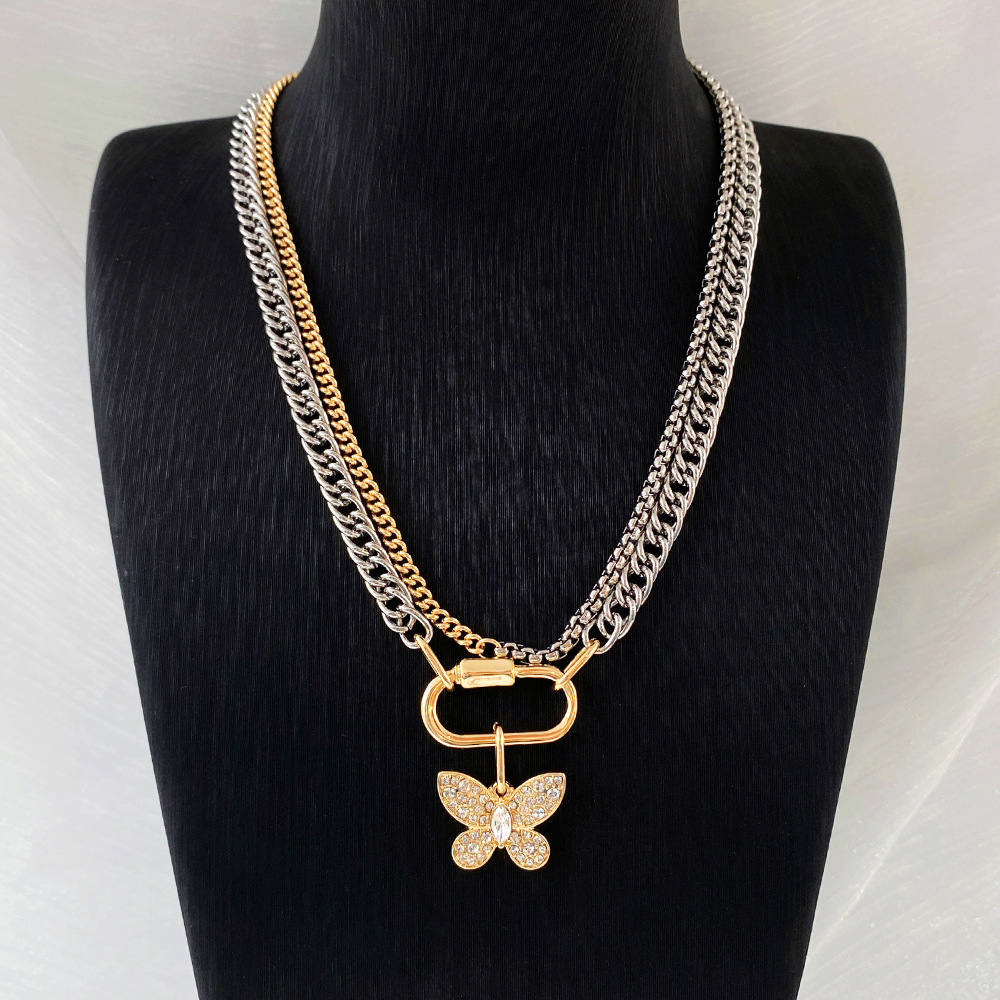 Small Luxury Butterfly Pendant Double Layer Wear Necklace Women French High-grade Collar Bone Chain Jewelry