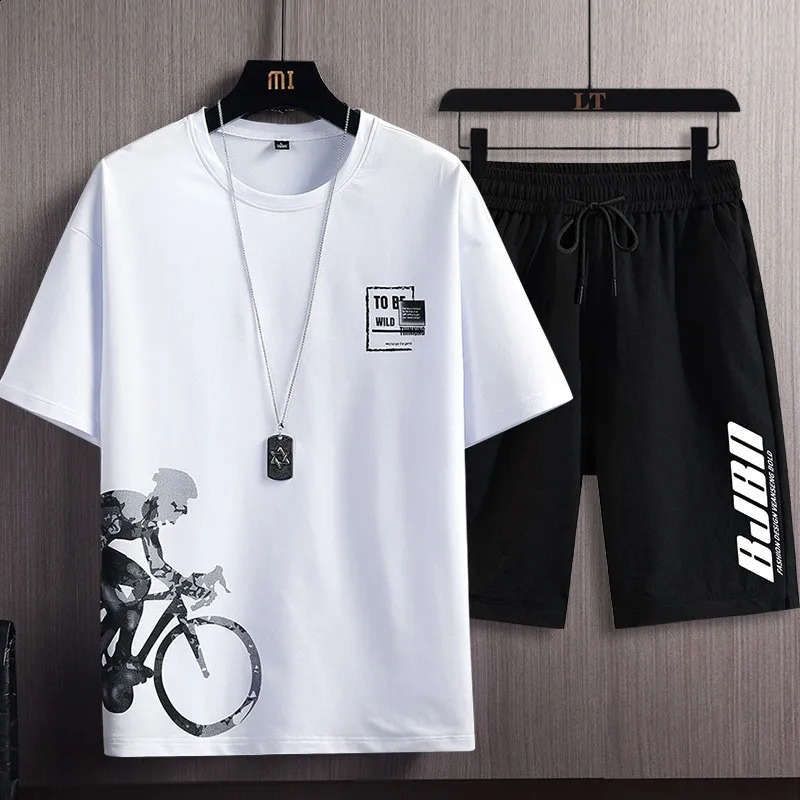 Summer T-Shirt for Men Sets Fashion Tracksuit Men Short Sleeve T Shirts sport Short Two-piece Suit Men Casual Joggers sweatpants 250306