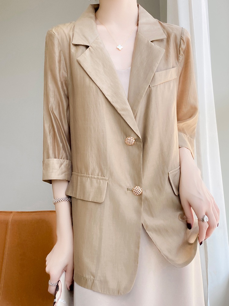 J35Elegant Summer Coverup for Ladies - Breathable UV Shielding Three-Quarter Sleeved Cardigan Jacket