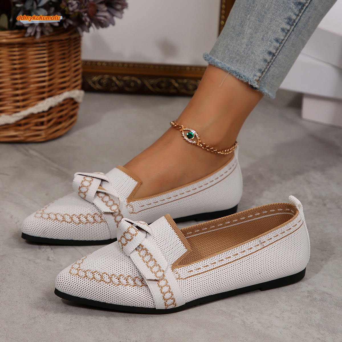 2025 slim pointed oversized flat sole single shoe with flying weave butterfly bow for casual and breathable women's shoes #ddmykukumalu