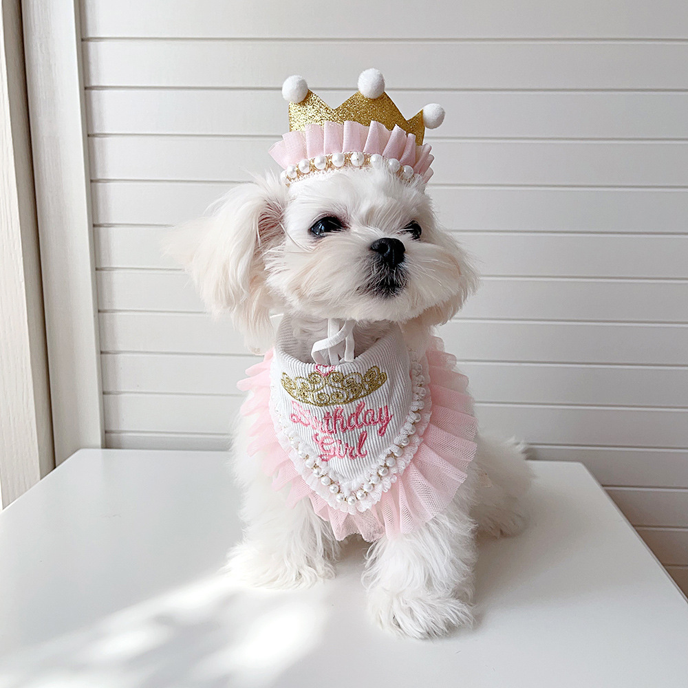 Dog Birthday Crown Hat and Bandanas Set Princess Style Pet Dogs Birthday Party Supplies Hot