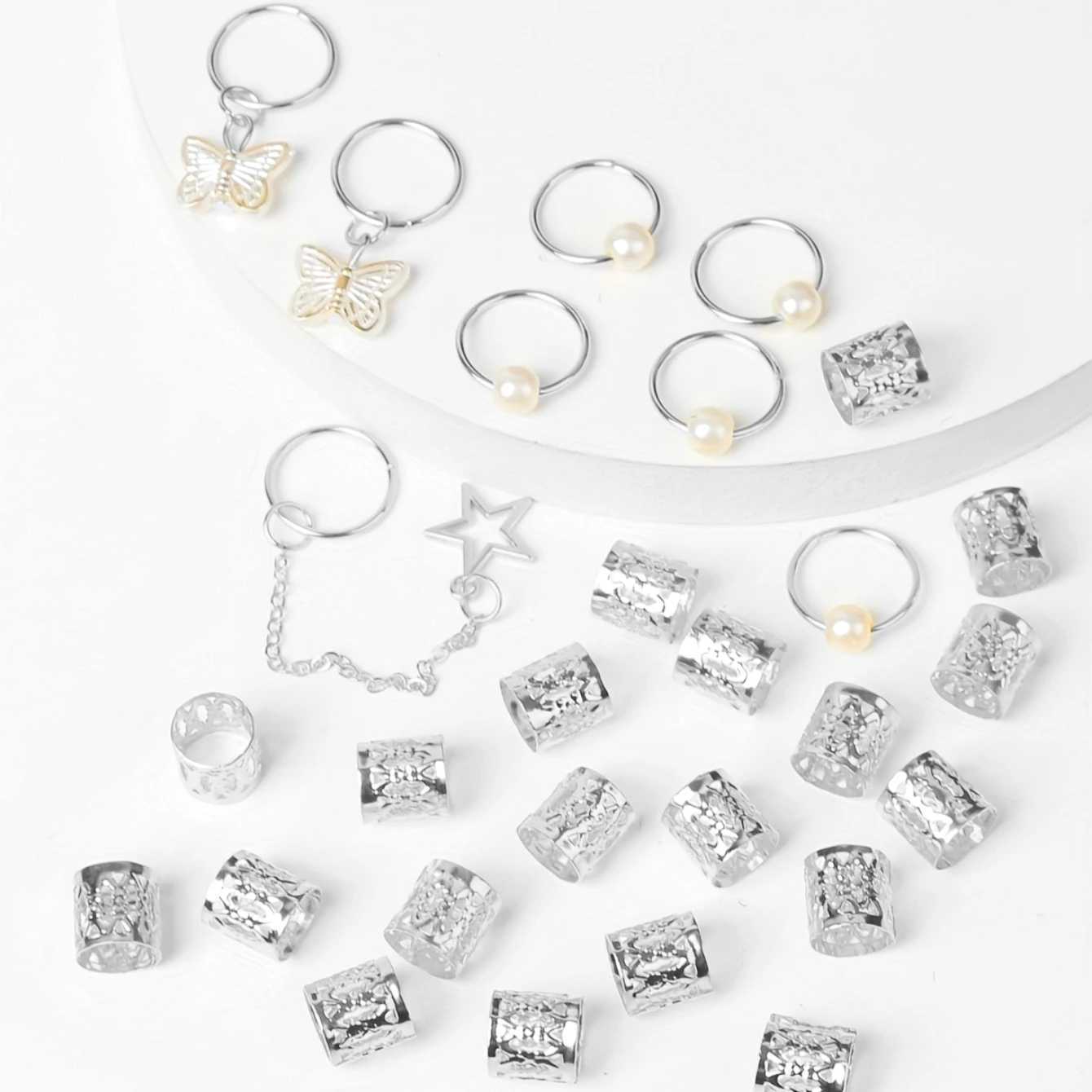 28 pieces of hair woven cuffs hair charm Dreadlock jewelry woven jewelry hair woven rings hair decorative jewelry X250306