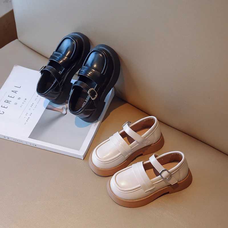 Autumn Shoes Girls Soft Pu Leather Black Biege Concise Style Kids Flat Shoe Hook-loop 23-36 Trendy Flexiable Children Mary JanesT250306