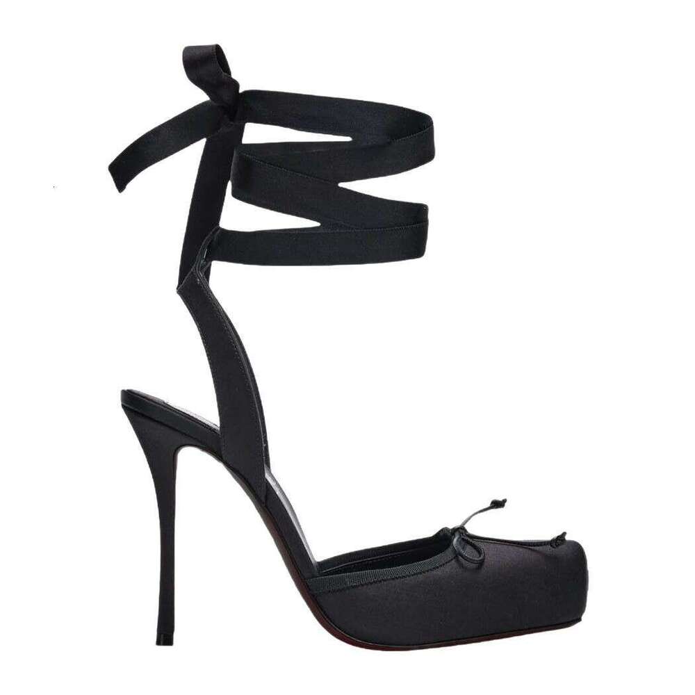 Pin Pig Nosed Ballet High Heeled Shoes With Thin Heels Shallow Mouth Square Bow Sexy Headband And Empty Doll Sandals KQ