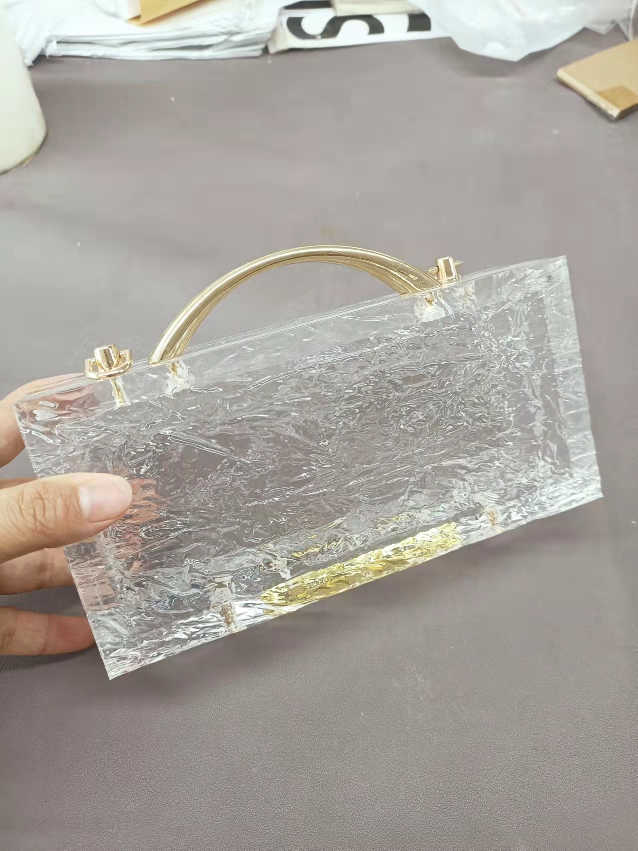 New Dinner Ice Cracked Transparent Women's Single Shoulder Diagonal Straddle Bag Vintage lucite evening bag