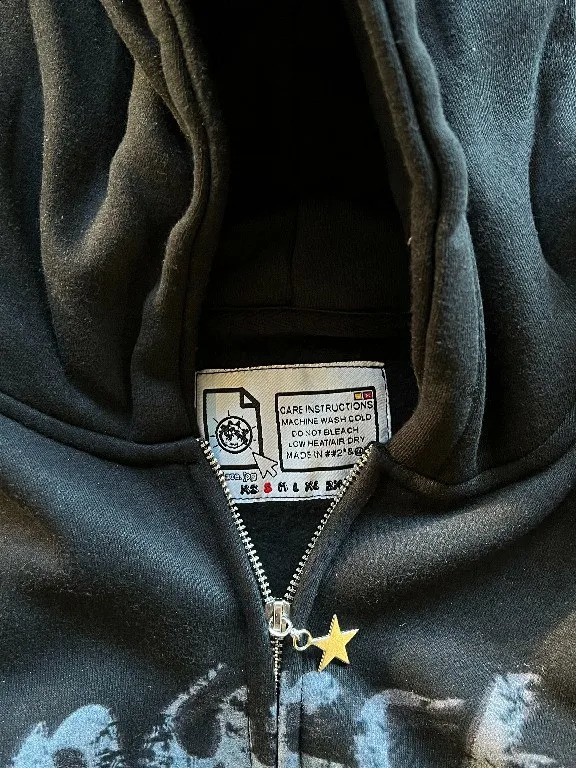 American Zipper Hoodies Y2K Clothes Mens Gothic Hip Hop Letters Graphics Rhinestones Vintage Hoodies Sweatshirts Zipper Jackets 250305