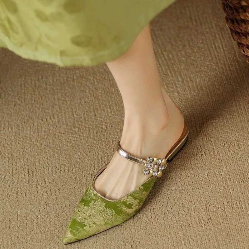Wan Loafers Fem Slippers Thin H Floor Luxury Slides Cover Toes Med New Design Plain Fabric Fi Elegant Womens Shoes Y250306