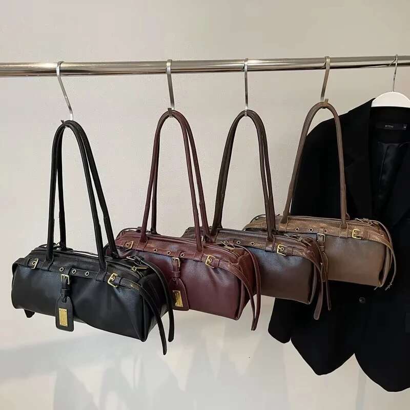 Belt Design Small PU Leather Shoulder Bags Women 2024 New Y2k Korean Fashion Retro Underarm Trend Simple Tote Bag Handbags