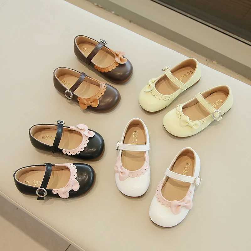 Girls Princess Shoes Ruffles Sweet Shallow Autumn Children Flat Shoes 21-35 Four Colors Beautiful Stylish Kids Leather ShoesT250306