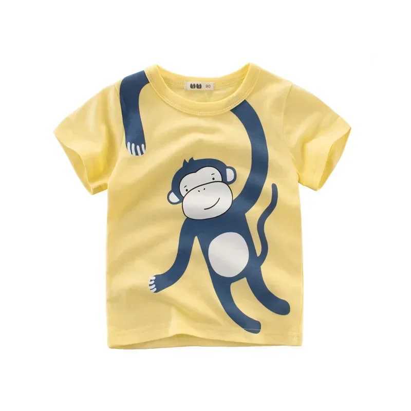 2025 Summer Cartoon Print Boys Girls T Shirt Giraffe Lion Monkey Short Sleeve Boy T-Shirts Kids Clothes Toddler Cotton Tops 10YT250306