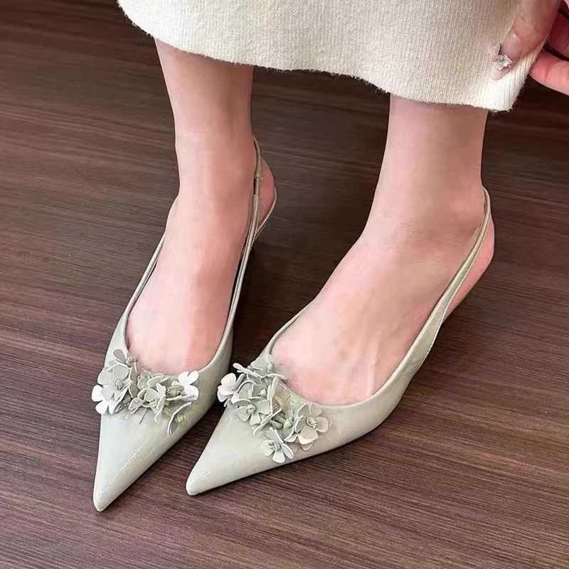 Flower Pointed Toe Sandals New Mid 2025 Elegant Summer Trend Pumps Wen Shoes From Shallow Party Zapatillas Y250306