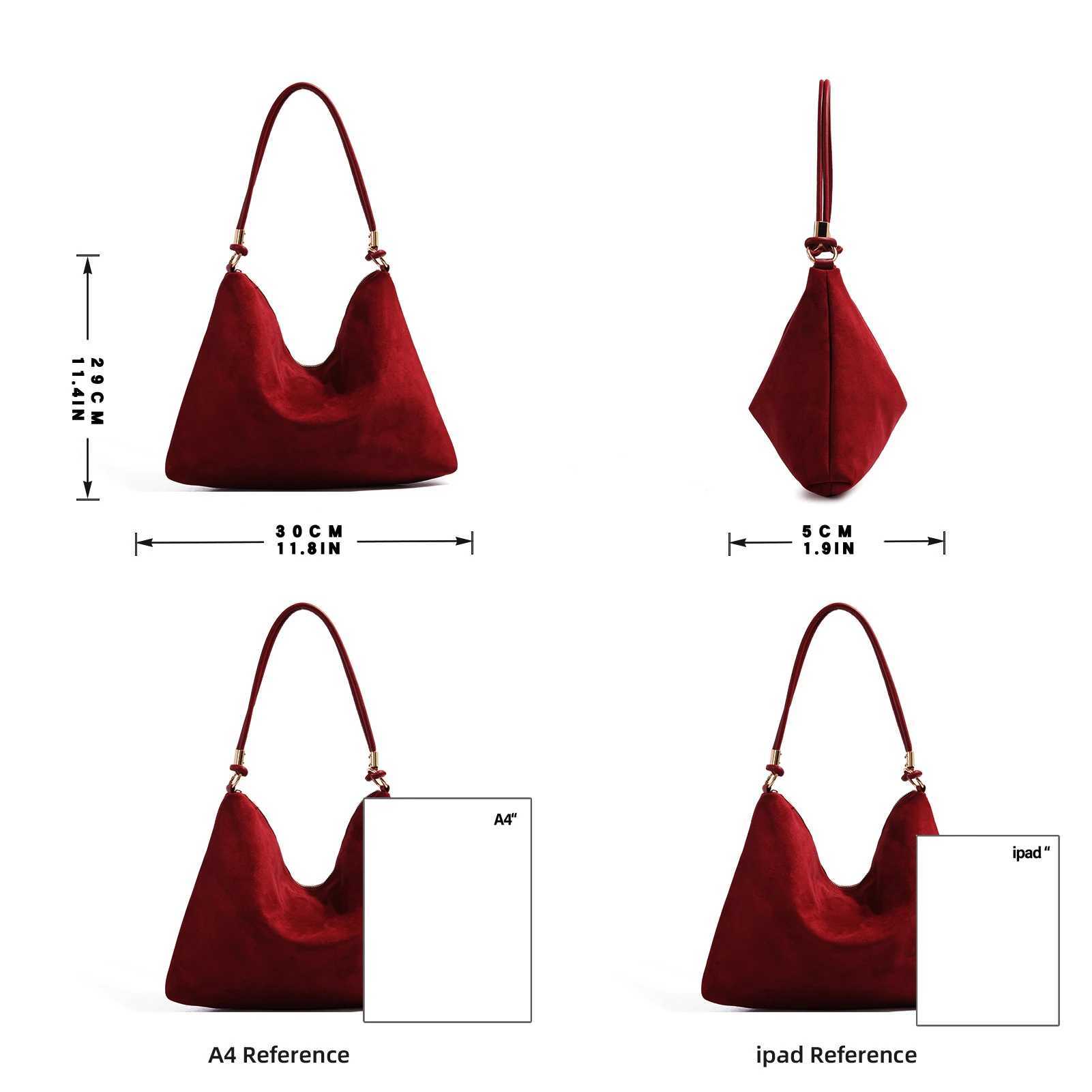 New Burgundy bag Retro shoulder bag suede leather commuter bag Womens Y250306